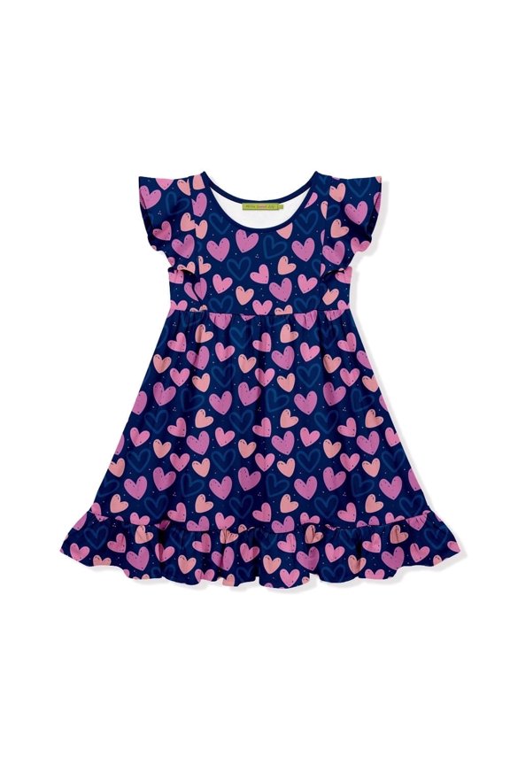 Girls Navy Hearts Angel Sleeve Dress,Toddler Girls,Size 4T