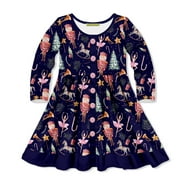Millie Loves Lily Girls Navy Holiday Nutcracker Dress Long Sleeve, Big Girls, Size 6