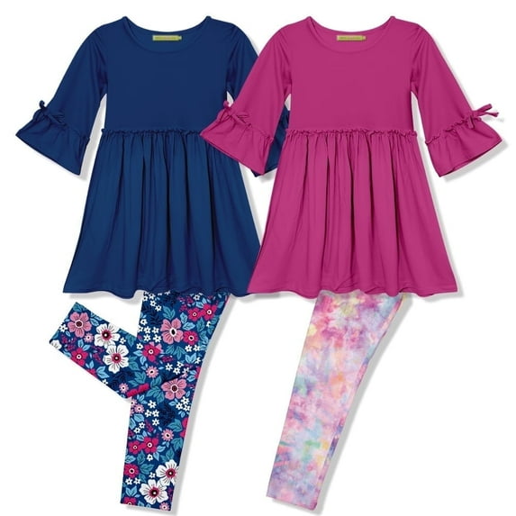 Millie Loves Lily Girls Navy and Fucshia Dress & Legging 4-PC Set, Big Girls Size 12
