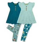 MILLIE LOVES LILY Girls Teal & Mint Floral Garden Leggings Set, Big Girls, Size 5, 4-PCS