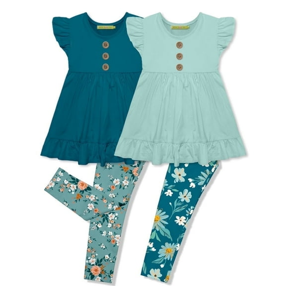 Millie Loves Lily Girls Teal & Mint Floral Garden Leggings Set, Big Girls, Size 5, 4-PCS