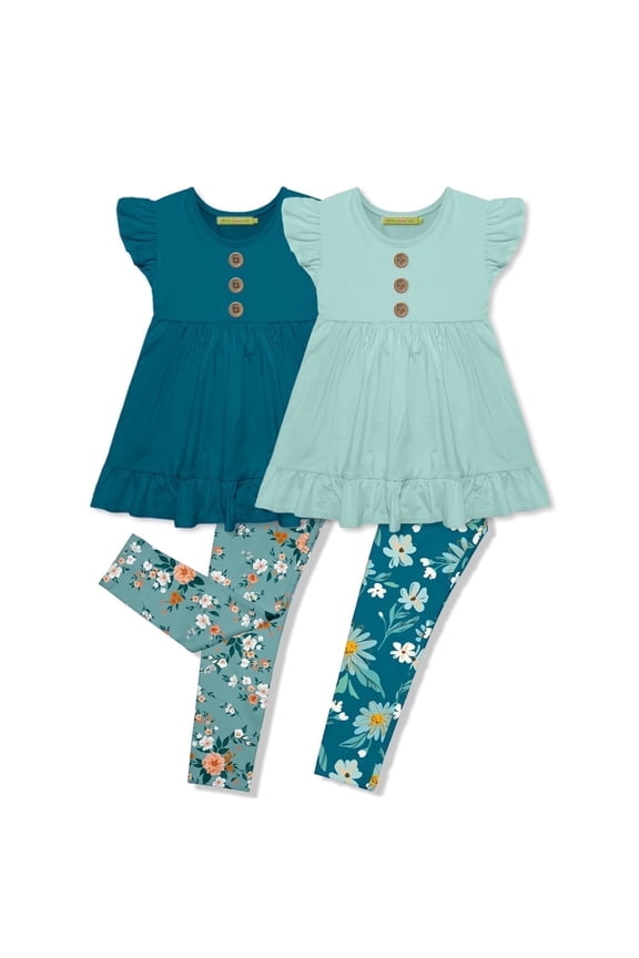 Girls Teal & Mint Floral Garden Leggings Set, Big Girls, Size 5, 4-PCS