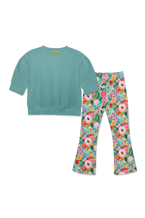 Girls Nile Blue Top and Flared Legging Set,Big Girls,Size 8