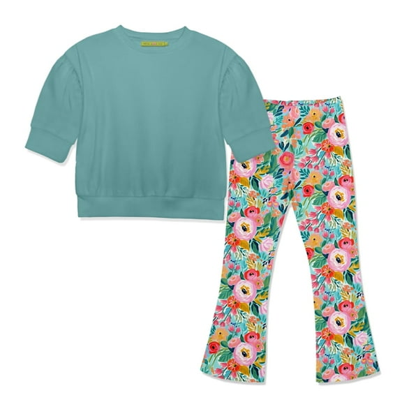 Millie Loves Lily Girls Nile Blue Top and Flared Legging Set,Toddler Girls,Size 4T