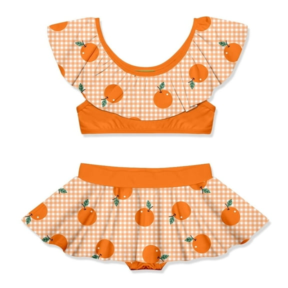 Millie Loves Lily Girls Orange Gingham Check 2-PC Ruffle Swimsuit,Big Girls,Size 6,2-PCS,UPF 50+