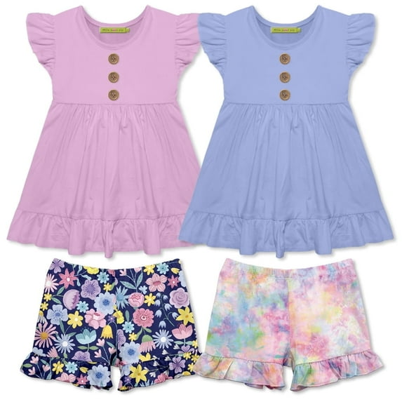 Millie Loves Lily Girls Lilac & Periwinkle Tops & Printed Shorts Set, Big Girls, Size 18/20+, 4PCS
