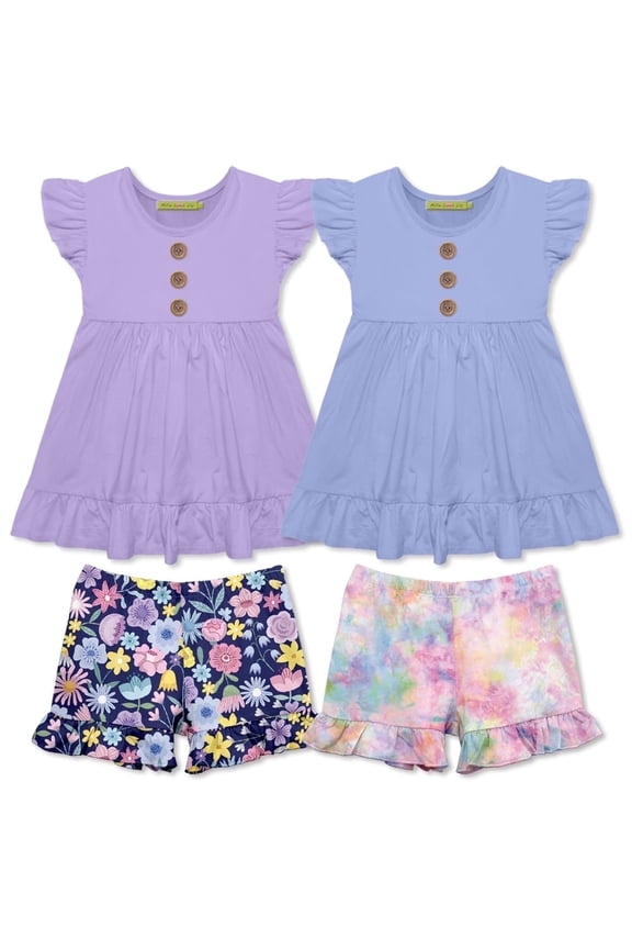 Girls Orchid & Periwinkle Tops & Printed Shorts Set, Toddler Girls, Size 3T, 4PCS