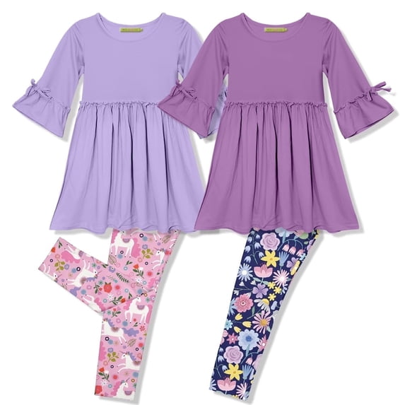 Millie Loves Lily Girls Orchid Petal And Purple Dress And Printed Leggings Set, Big Girl Size 8, (4-PCS)