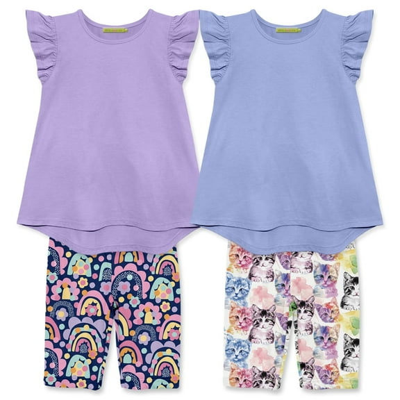 Millie Loves Lily Girls Orchid and Periwinkle High-Low Tops and Printed Bike Shorts Set,Toddler Girls,Size 4T,4-PCS