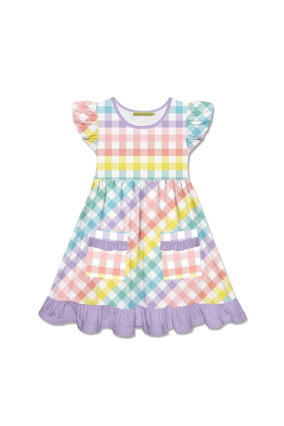 Girls Pastel Gingham Check 2-Pocket Dress,Big Girls,Size 8