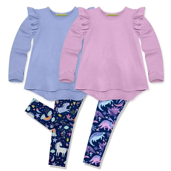 Millie Loves Lily Girls Peri & Lilac Top & Printed Legging Set, Toddler, Size 4T, 4-pcs