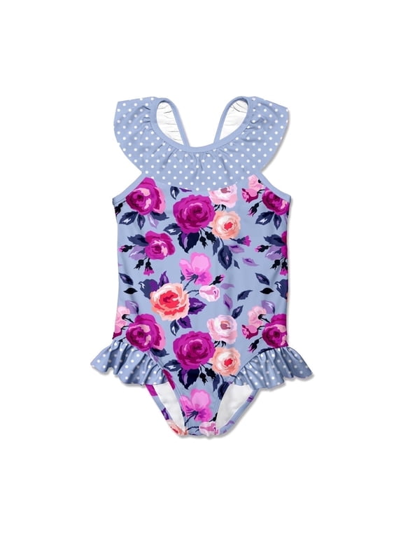 Girls Periwinkle Blossom 1-pc Swimsuit, Big Girls, Size 8, UPF 50+