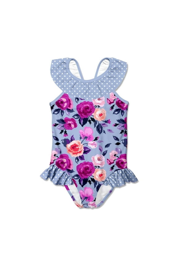 Girls Periwinkle Blossom 1-pc Swimsuit, Big Girls, Size 8, UPF 50+