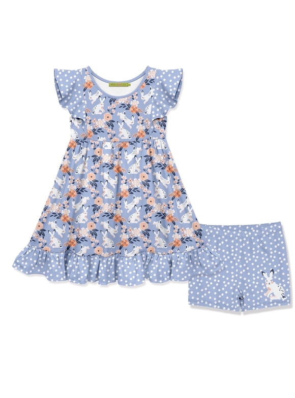 Girls Periwinkle Easter Bunny Meadow Dress & Short Set,Big Girls,Size 8 (2-PCS)