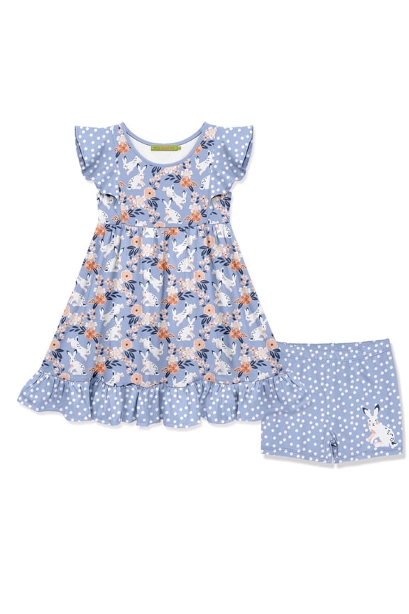 Girls Periwinkle Easter Bunny Meadow Dress & Short Set,Big Girls,Size 8 (2-PCS)