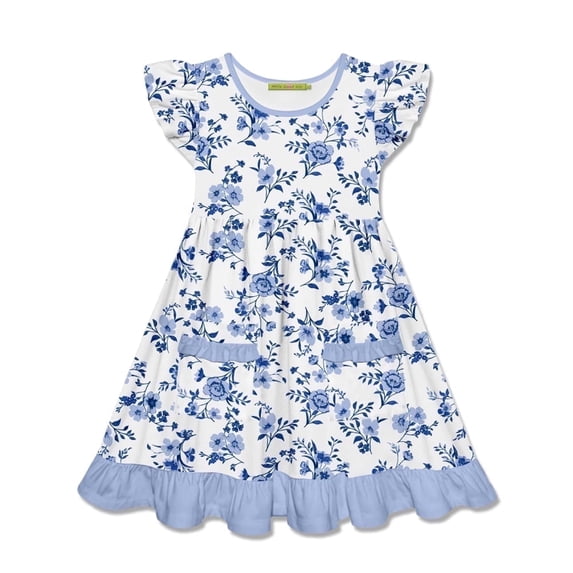 Millie Loves Lily Girls Periwinkle Floral 2-Pocket Dress,Big Girls,Size 6