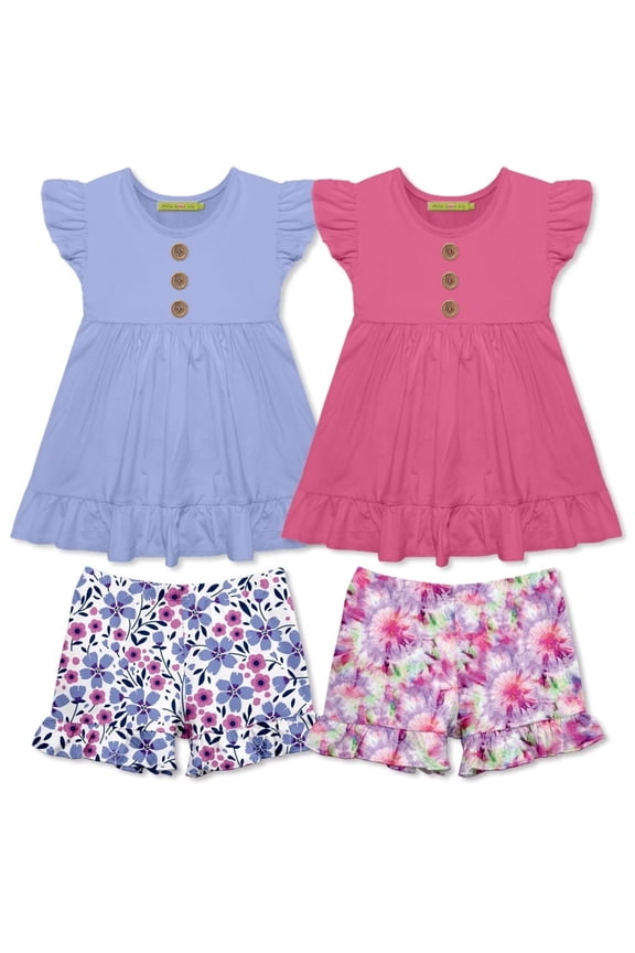 Girls Periwinkle & Fuchsia Perfect Petal Floral Short Set, Size 6, 4-PCS