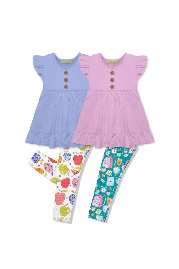 Girls Periwinkle & Lilac 4-pc Cotton Top & Printed Legging Set, Toddler Girl,Sizes (2T-12)