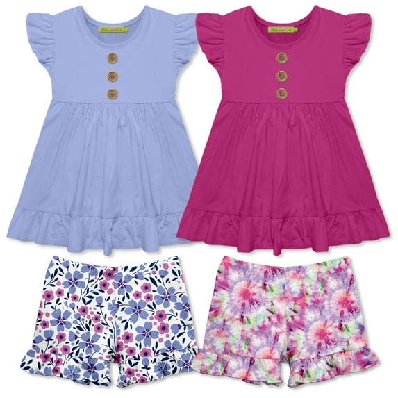 Millie Loves Lily Girls Periwinkle & Rose Violet Perfect Petal Floral Short Set, Big Girls, Size 4, 4PCS
