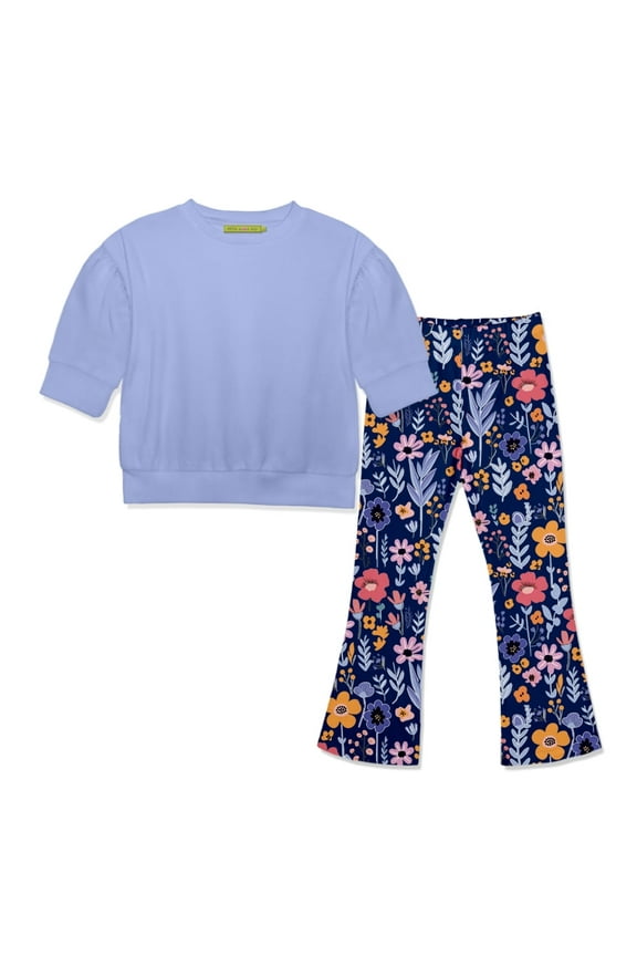 Girls Periwinkle Top and Flared Legging Set,Big Girls,Size 5
