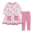 thumbnail image 1 of Millie Loves Lily Girls Pink Ballerina and Unicorns 2 Pocket Dress & Legging Set size (4-10), 1 of 5
