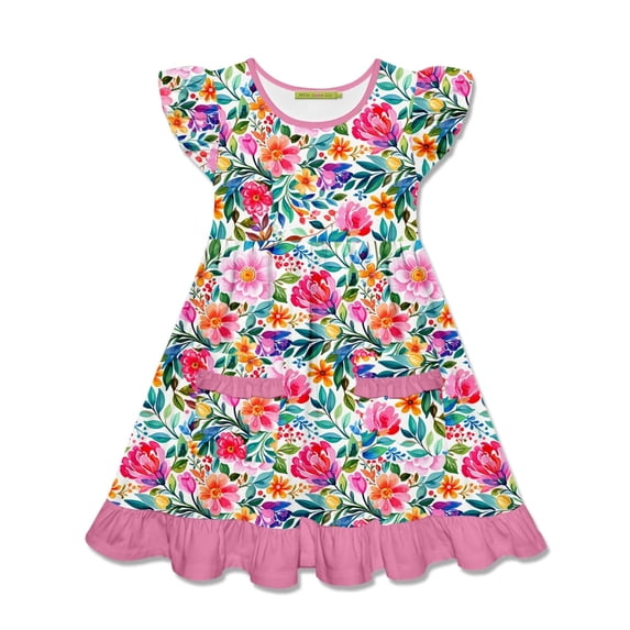 Millie Loves Lily Girls Pink Becky Floral 2-Pocket Dress, Girls Size 3T
