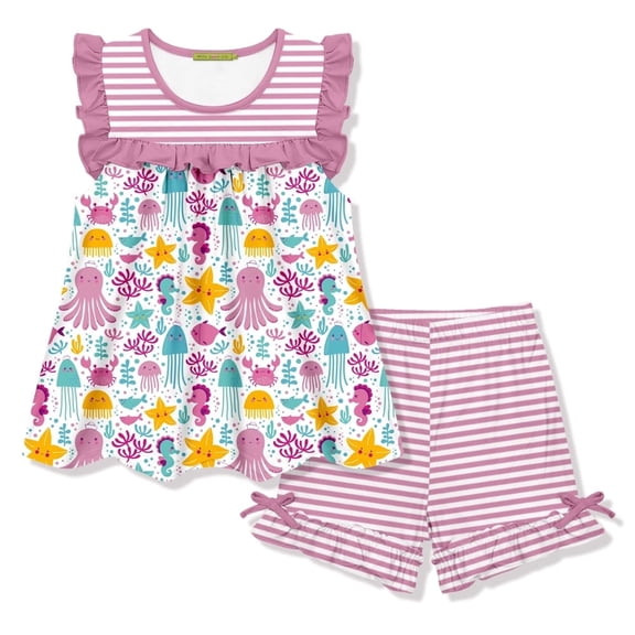 Millie Loves Lily Girls Pink Ocean Wonder Top and Short Set, Big Girls, Size 6, 2-PCS