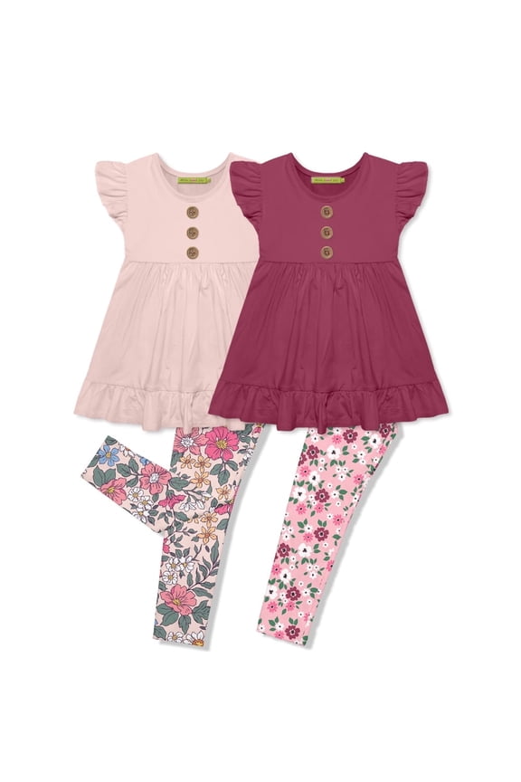 Girls Pink & Rose Tops and Leggings Set, Big Girls, Size 6 (4-PCS)