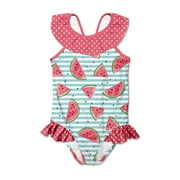 Millie Loves Lily Girls Pink Watermelon Stripe Ruffle 1-pc Swimsuit, Big Girls, Size 6, UPF 50+