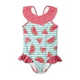thumbnail image 1 of Millie Loves Lily Girls Pink Watermelon Stripe Ruffle 1-pc Swimsuit, Big Girls, Size 7, UPF 50+, 1 of 3