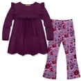 thumbnail image 1 of Millie Loves Lily Girls Plum Ruffle Top & Floral Flared Legging Set, Toddler,Size 3T (2-PCS), 1 of 4