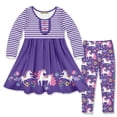 thumbnail image 1 of Millie Loves Lily Girls Purple Darling Unicorn Button-Accent A-Line Dress & Leggings Set, Big Girls, Size 8(2-PCS), 1 of 4