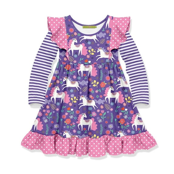 Millie Loves Lily Girls' Purple Darling Unicorn Long Sleeve Dress, Size 10