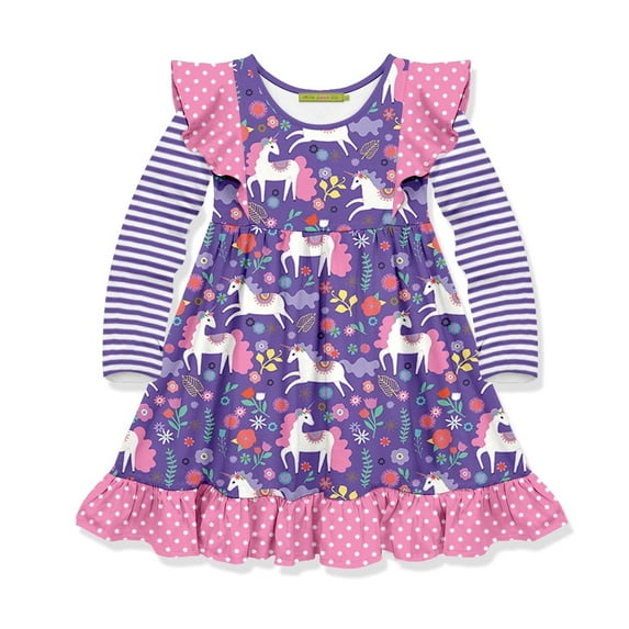 Millie Loves Lily Girls' Purple Darling Unicorn Long Sleeve Dress, Size 10