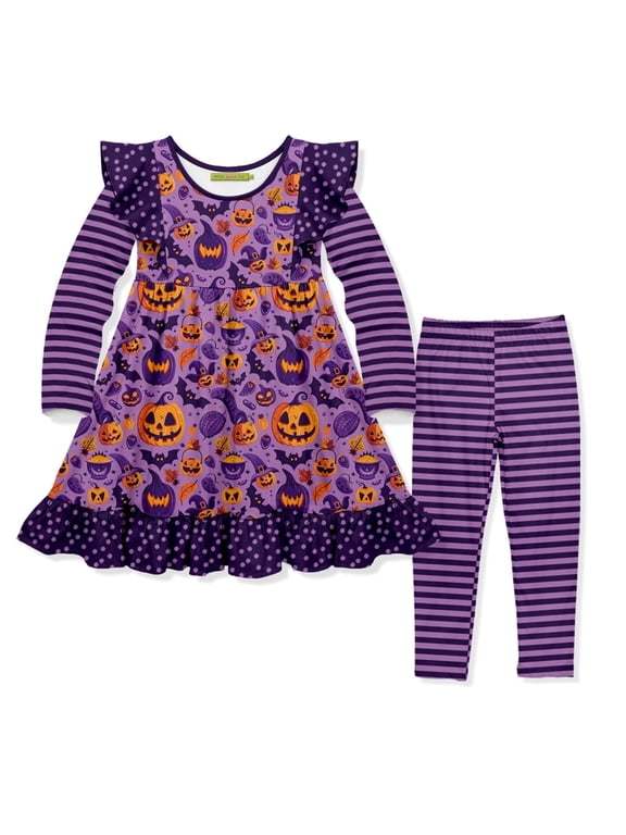 Girls Purple Halloween Dress & Matching Leggings Set, Size 8, 2PCS