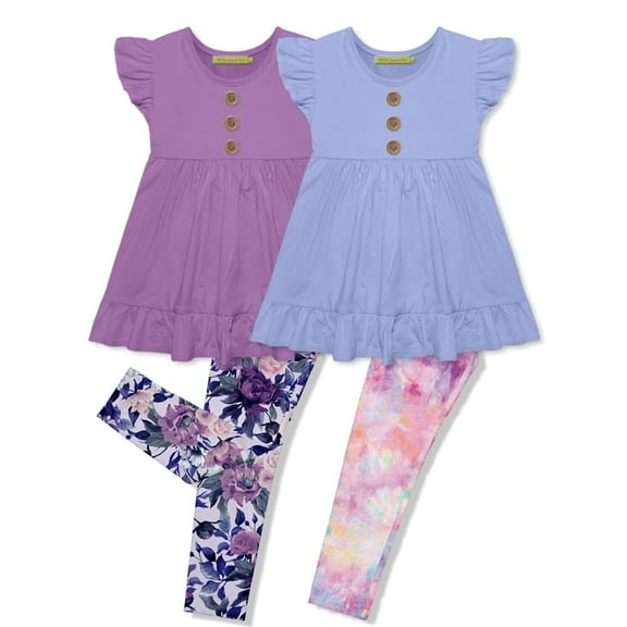 Millie Loves Lily Girls Purple & Periwinkle Tops and Leggings Set,Big Girls, Size 6 (4-PCS)