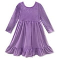 thumbnail image 1 of Millie Loves Lily Girls'Purple Rib Velour Long Sleeve Dress With Ruffle,Big Girls, Size 5, 1 of 5