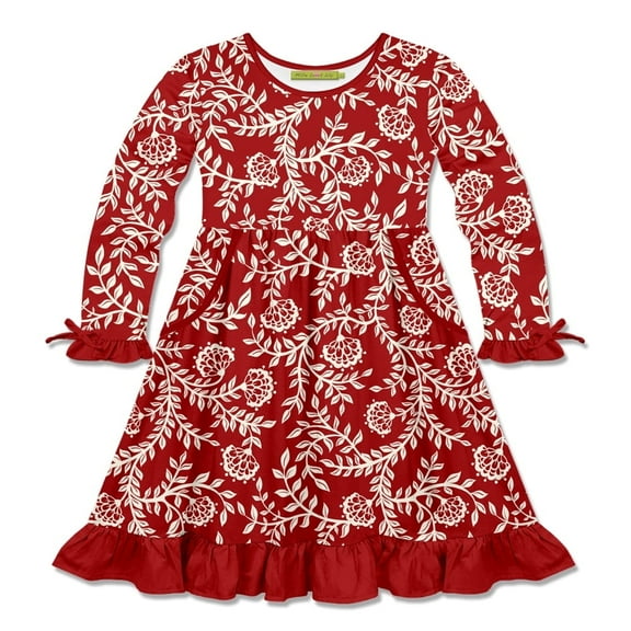Millie Loves Lily Girls Red Christmas Floral Print Dress Big Girls, Size 5