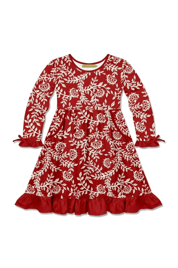 Girls Red Christmas Floral Print Dress, Toddler Girls , Size 4T