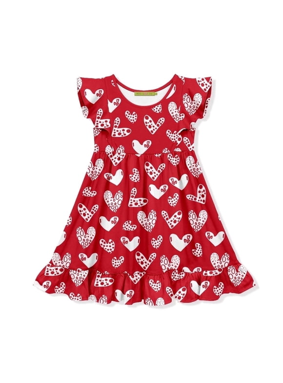 Girls Valentine's Day Red Hearts Angel Wing Dress, Big Girls, Size 8