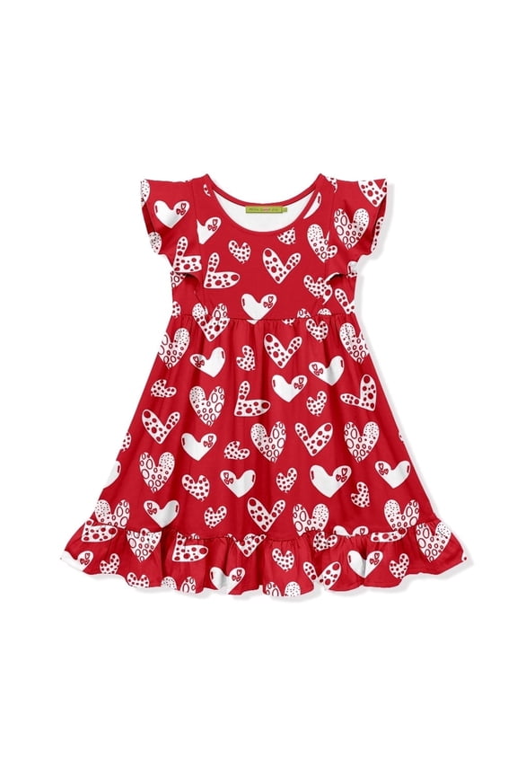 Girls Valentine's Day Red Hearts Angel Wing Dress, Big Girls, Size 8