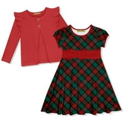 Millie Loves Lily Girls' Red Plaid Dress and Cardigan Set, Big Girls Size 6, (2-PCS)