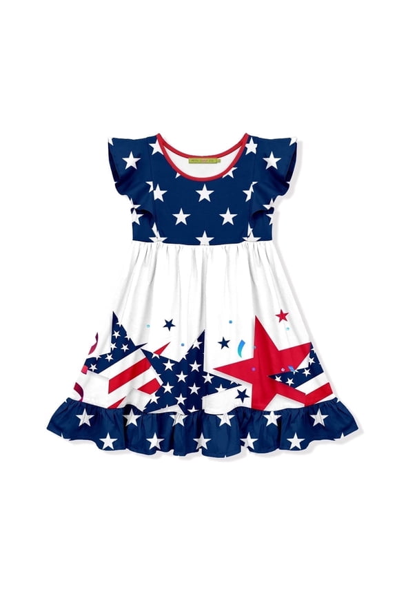 Girls Red, White & Blue American Flag Patriotic  Border Dress , Big Girls, Size 6