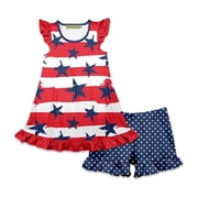 Millie Loves Lily Girls Red,White and Blue Stars & Stripes Patriotic Top and Short Set, Big Girls Size 6,2-PCS
