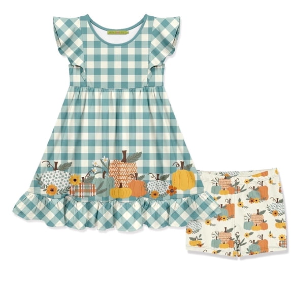 Millie Loves Lily Girls' Sage Check Dress & Matching Short Set, Big Girl,Size 8,2-PCS