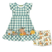 MILLIE LOVES LILY Girls' Sage Check Dress & Matching Short Set, Big Girl,Size 8,2-PCS