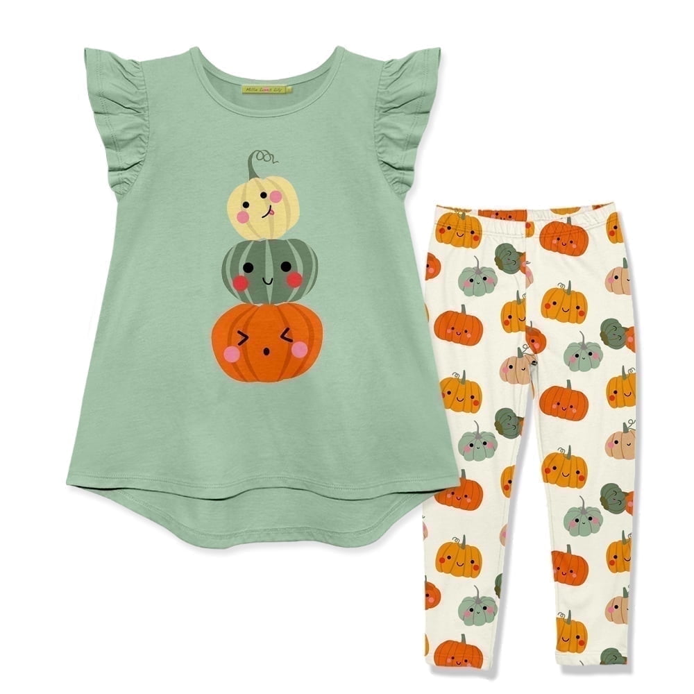 Millie Loves Lily Girls' Sage Pumpkin Top & Printed Legging Set, Size 4, (2-PCS)