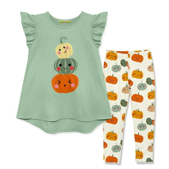 Millie Loves Lily Girls' Sage Pumpkin Top & Printed Legging Set, Size 6, (2-PCS)