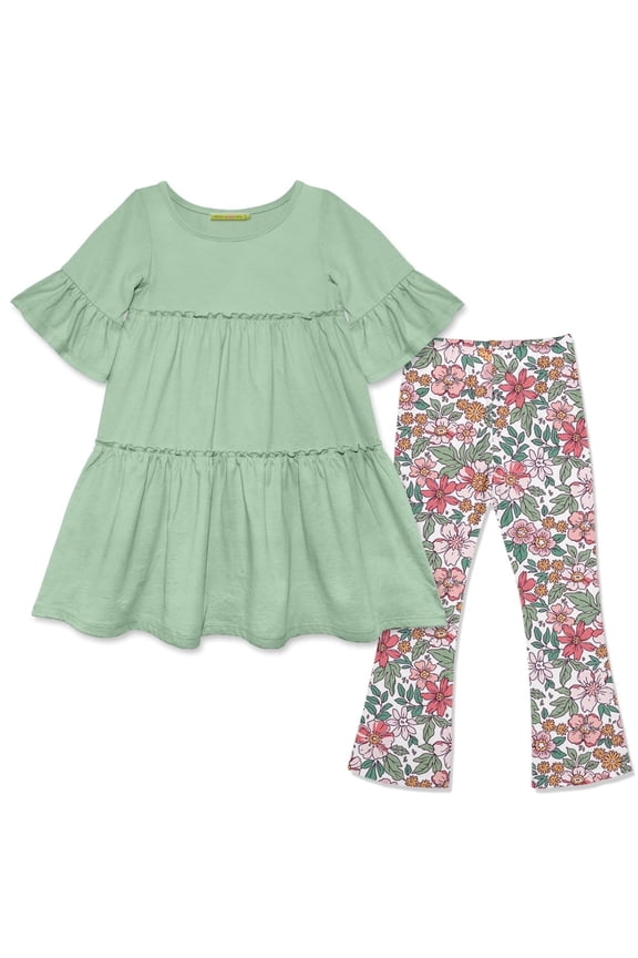 Girls Sage Tiered Dress and Legging Set,Big Girls,Size 10