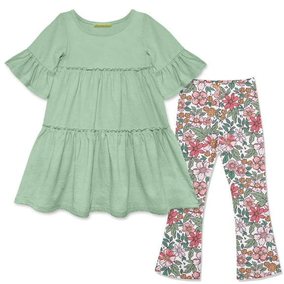 Millie Loves Lily Girls Sage Tiered Dress and Legging Set,Big Girls,Size 5